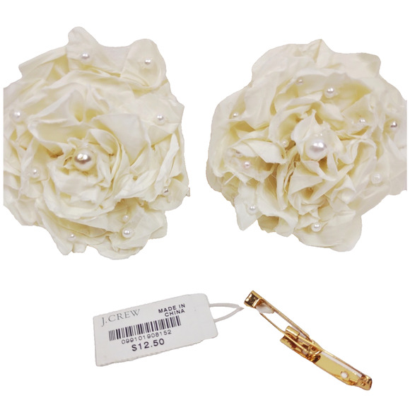 Ivory White Shoe Bows Flower Shoe Clips Prom Wedding Accessories 2 pc J.Crew - Picture 5 of 7